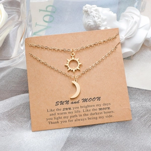 Colliers Pendentif Soleil Et Lune Acier Inoxydable Plaqué Or Double Couche Bijoux Fins Cadeau Pour Meilleurs Amis Couples