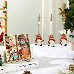 Wooden gingerbread man and gnome Christmas tree ornaments in a four-grid gift box set