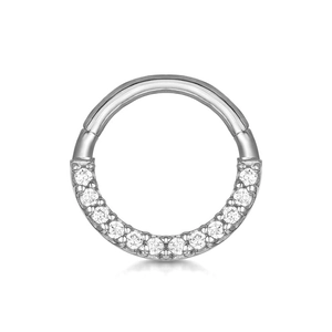 Close-up of S925 silver nose ring featuring a row of sparkling cubic zirconia stones