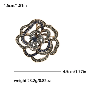 Lycoris flower brooch with blue rhinestones and dimensions 4.6cm by 4.5cm for women