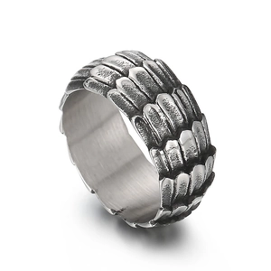 Punk vintage dragon scale stainless steel ring for men with retro textured finish