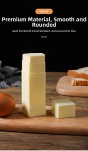 Vertical rotating butter applicator stick for toast and baking shown in a kitchen setting