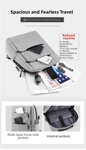 Detail view of the multi-layer storage system inside a grey 15.6 inch laptop backpack