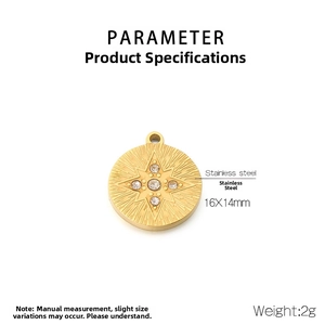 Detailed view of gold stainless steel star pendant with zircon, size 16x14mm and 2g