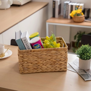 Aufbewahrungskorb Aus Natürlicher Wasserhyazinthe Handgefertigter Desktop Organizer Behälter Mit Griffen Für Bücher Kosmetik Rustikal