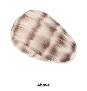 Top view of gradient tie-dye newsboy hat with beige and brown brushed texture