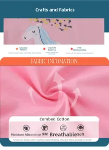 Detail of pink combed cotton fabric with unicorn and star embroidery for girls dress