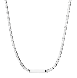 Polished silver square tag necklace with sparkling cubic zirconia stones for women