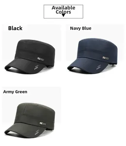 Flache Outdoor-Kappen in Schwarz, Navy und Armeegrün mit metallenen Sports-Abzeichen