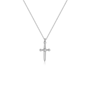 Elegant S925 sterling silver sword pendant necklace featuring sparkling zircon accents