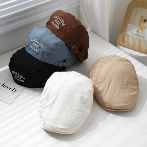 Kids Retro Beret Hat Cotton Canvas Flat Cap With Letter Embroidery And Metal Buckle For Boys Girls Vintage Painter Cap
