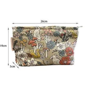 Detailed dimensions of the canvas makeup bag: 26cm length, 19cm height, and 5cm width