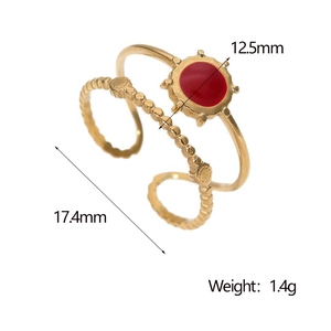 Detailed size specifications for the gold double-layer ring with red enamel inlay