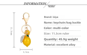 Detailed dimension guide for lemon keychain charm showing 11.3cm height and 4.5cm width