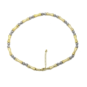 Collana bicolore con maglie a bambù e perline sfaccettate, regolabile in oro e argento lucido