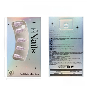 Detail view of 24pcs holographic glitter press-on nails set with manicure tools included