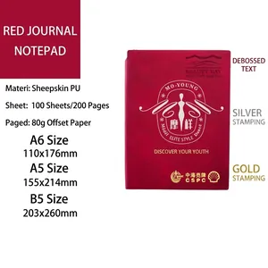 Classic red nubuck leather business notebook in A5 size with premium 80g cream paper