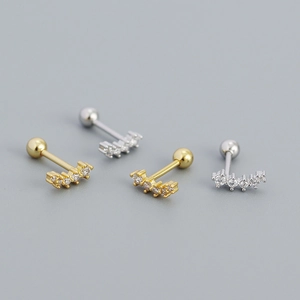 Elegant S925 sterling silver geometric screw back studs with sparkling zircon accents