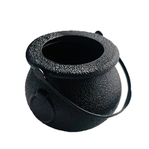 Black plastic witch cauldron candy bucket with handle for Halloween party decoration