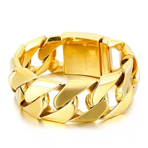 Bracelet Gourmette Homme Acier Inoxydable 316L Large Hip Hop Punk Streetwear Bijoux Avec Fermoir Boîte