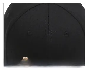 Dettaglio della cucitura a sei pannelli e occhielli traspiranti sul cappello nero