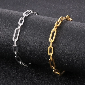 Minimalist rectangular link stainless steel bracelets in gold and silver finishes