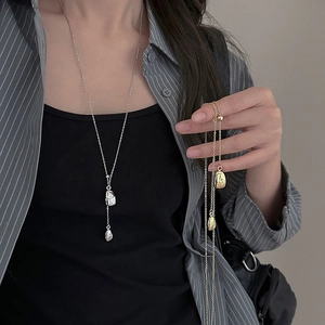 Minimalist 18k gold plated necklace with irregular lava pendant in gold and silver finish