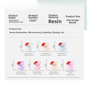 Size chart for luminous resin Christmas cat figurines showing 3cm height and 3.4cm width