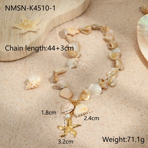 Detail showing shell necklace dimensions 44 plus 3cm and starfish pendant size 3.2cm