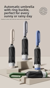Detail of the unique ring-buckle handle on the automatic reverse umbrella with fiber ribs