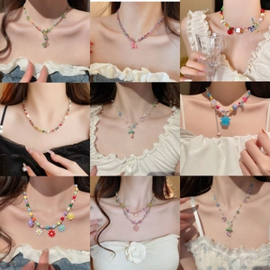 Artificial Baroque Pearl Necklace With Alloy Colorful Beaded Clavicle Chain Sweet Dopamine Style Jewelry For Women