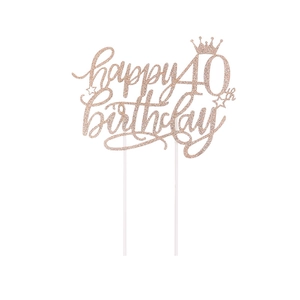 Roségold glitzernder Kuchendeckel zum 40. Geburtstag mit Krone und Sternendetails