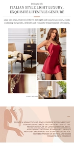 Détails de la chemise de nuit dos nu en satin rouge montrant le tissu en soie et coupe ajustée