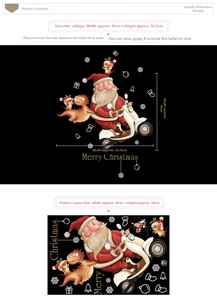 Detail view of Santa on motorcycle stickers with dimensions 44x56.5cm for Christmas decor