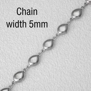 Detail of 5mm wide stainless steel teardrop link chain for DIY jewelry making