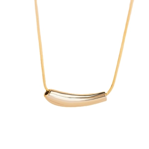 Minimalist gold titanium steel necklace with curved tube pendant on sleek snake chain