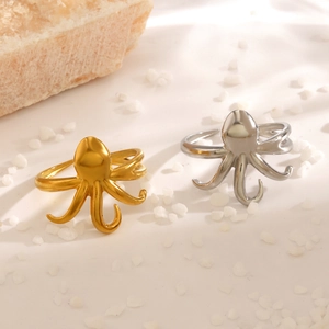 Fashion Stainless Steel Octopus Open Ring For Women Minimalist Adjustable Sea Animal Finger Ring Beach Vacation Jewelry Gift