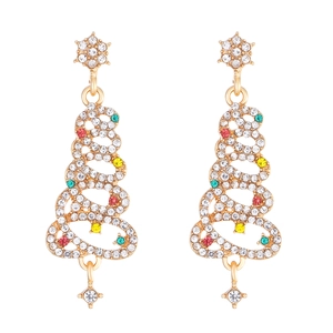 Orecchini a forma di albero di Natale con strass colorati su una base in metallo dorato