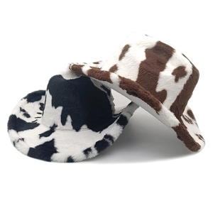 Plush cow print western cowboy hats in black and brown patterns for women winter wear