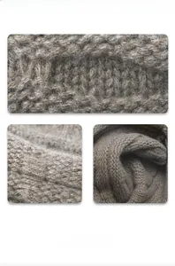 Close-up of brown knit texture showing the thick ribbed weave and fluffy material detail