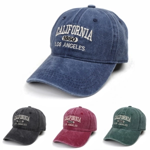 Vintage Washed Cotton Baseball Cap California Letter Embroidery Adjustable Strapback Curved Brim Sun Hat For Men Women