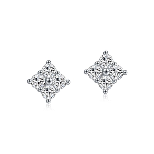 Sparkling S925 silver rhombic moissanite stud earrings with elegant floral geometry
