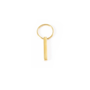 Polished gold stainless steel rectangular bar keychain with mirrored finish on white background