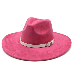 Wide Brim Fedora Hat Suede Texture Vintage Jazz Style With White Leather Belt Metal Buckle Retro Elegant Women Accessory