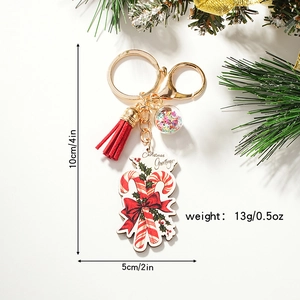 DIY Christmas lollipop keychain with gold ring, red tassel and glass ball charm