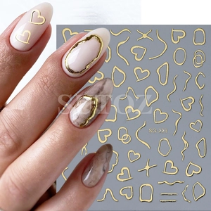 Rose gold French heart nail stickers SO-223 with abstract lines and laser finish