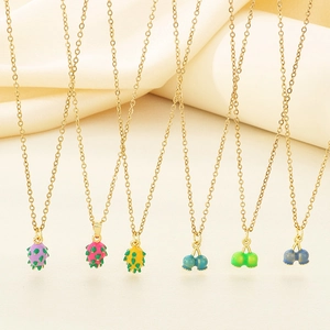 Fruit Pendant Necklace Stainless Steel Enamel Dragon Fruit Cherry Shapes Dopamine Colors Fashion Jewelry For Women