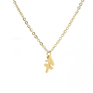 Minimalist 18K gold plated stainless steel zodiac pendant necklace on white background