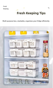 Dual-layer transparent fridge storage box with three removable inner draining baskets