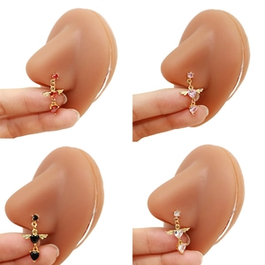 Fashionable heart and wing dangle earrings set in four colors with gold plated base